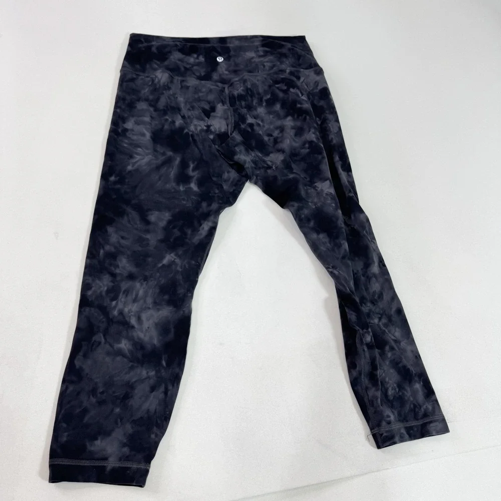 Lululemon Leggings Womens 14 Black Gray Tie Dye High Rise Yoga Athletic Pants